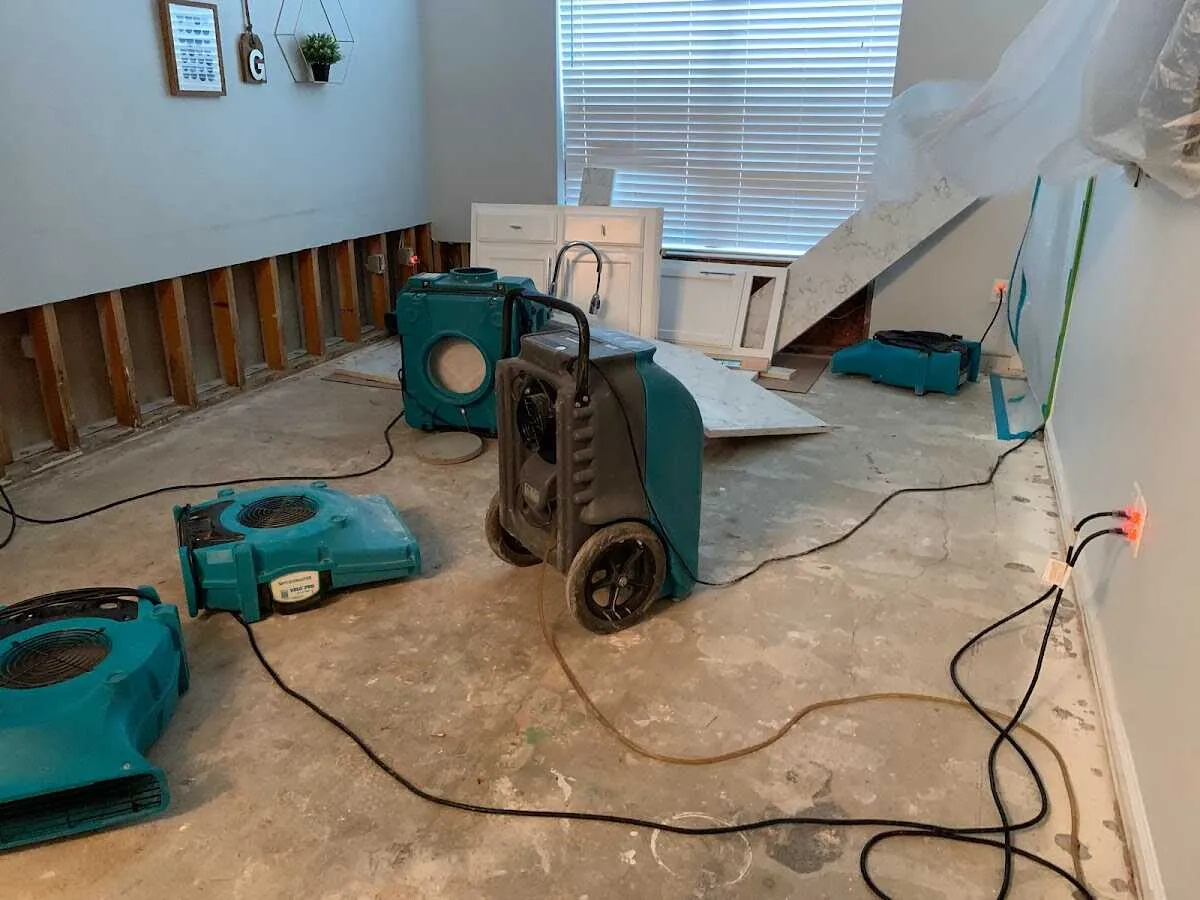 Dehumidifier in flood-cut room for Water Damage Restoration in Glendale Heights